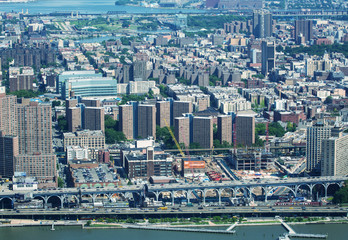 Manhattan west side. Aerial view from helicopter