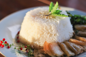Pork stew with rice and vegetables,Thai fast food