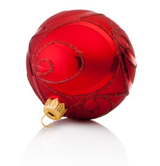 Red decorations Christmas ball Isolated on white background