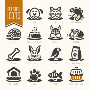Pet, vet, pet shop icon set