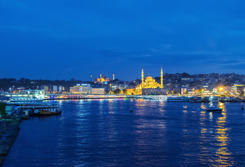 Golden Horn river and city Mosque at sunset, Istanbul
