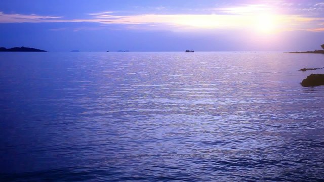 Evening sea with boat in Koh Samui, Thailand. HD. 1920x1080
