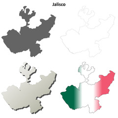Jalisco blank outline map set
