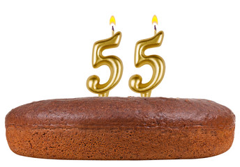 birthday cake with candles number 55 isolated