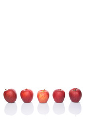 A group of red apples over white background