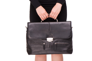 Close up of business woman holding briefcase