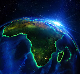 land area in Africa, the night