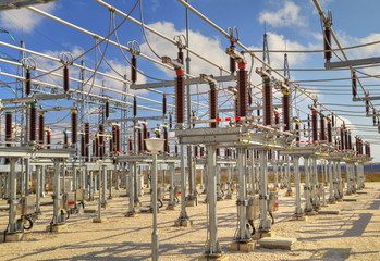 Fototapeta na wymiar High voltage switchyard