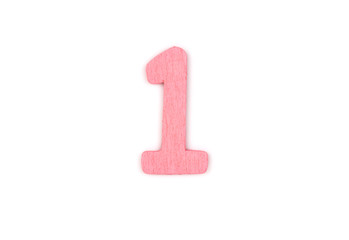 colorful wooden number on white background,1