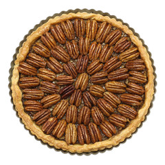 homemade pecan pie isolated on white background