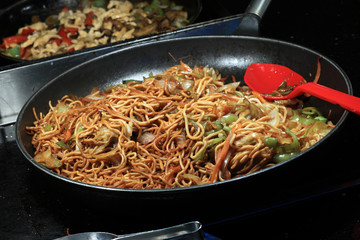Noodles in pan