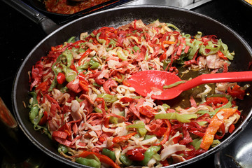 Noodles with sausages