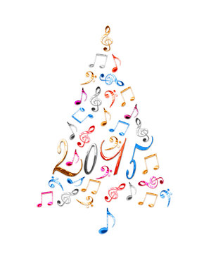 2015 christmas tree with colorful metal musical notes