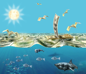 Dollar zone, world of lucre. Collage