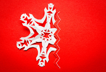 Vintage Christmas postcard with true paper snowflakes