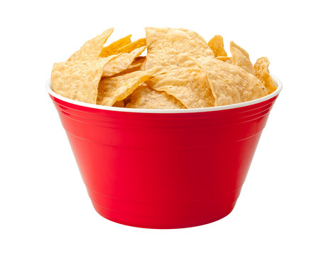 Tortilla Chips In A Red Bowl