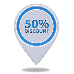 Discount 50 pointer icon on white background