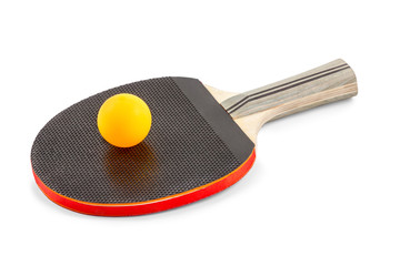 Racket with an orange ball for ping-pong