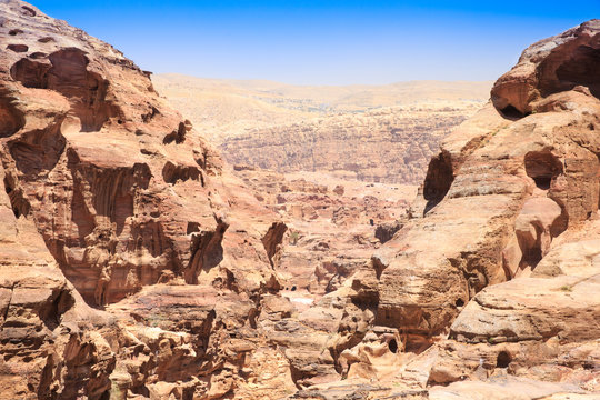 red rock formations in Petra Jordan.