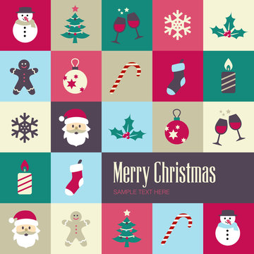 Christmas background with cute icons