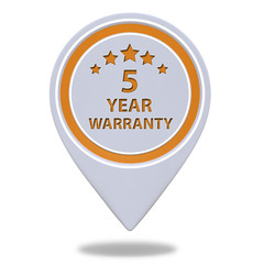 Five year warranty pointer icon on white background