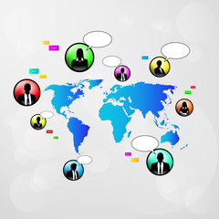 social network communication icons world map