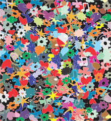 Illustrated background-confetti in various colors and sizes