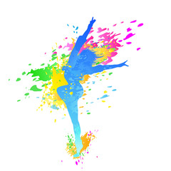 Obraz na płótnie Canvas dancing colorful girl splash paint dance