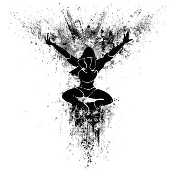 dancing girl jump black splash paint silhouette isolated white