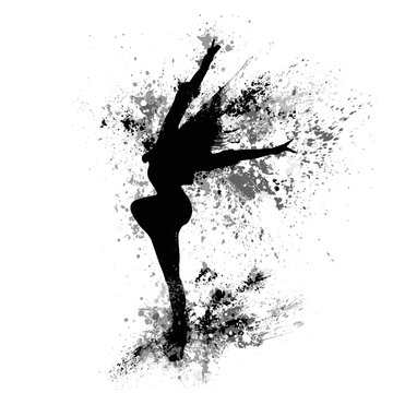 dancing girl black splash paint silhouette isolated white