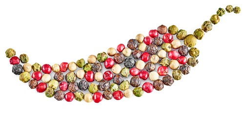 Peppers colored. Mixture of pepper, decorative form peppercorn