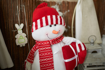 Christmas snowman in a beautiful room