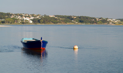 boats in the water of Foz do Arelho, Portugal
