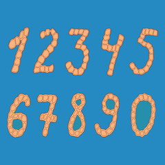 Set of isolated digits of cardboard on a blue background.