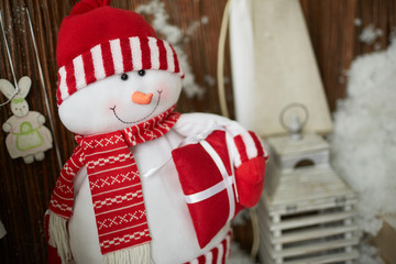 Christmas snowman in a beautiful room