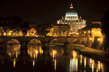 Fototapeta na wymiar Malowniczy widok bazyliki św. Piotra nad Tybrem w Rzymie