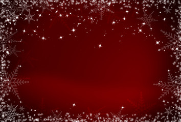 Christmas red background with snowflakes frame