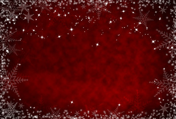 Christmas red background with snowflakes frame