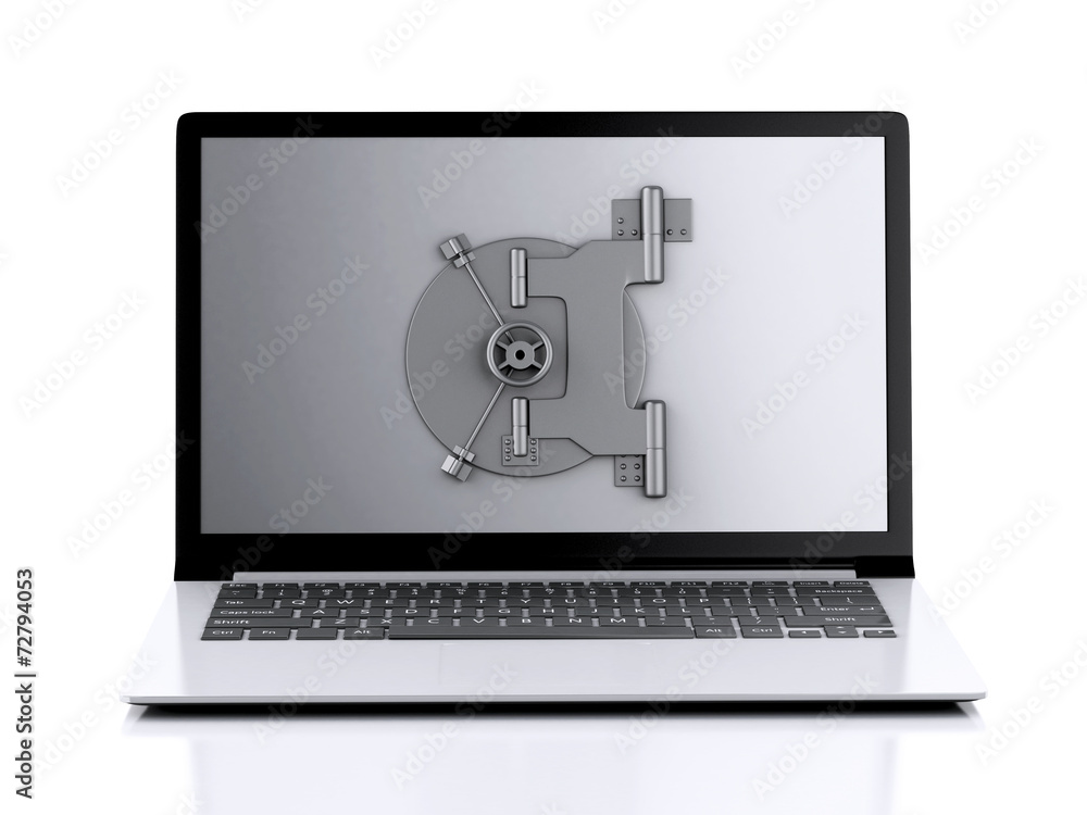 Poster abstract secure laptop . data security concept. 3d