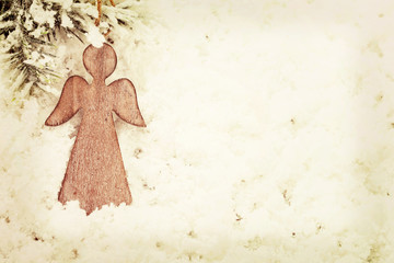 Vintage Christmas angel on snow background - Powered by Adobe