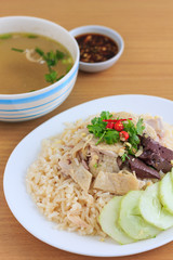 Rice and chicken steame(thai food)
