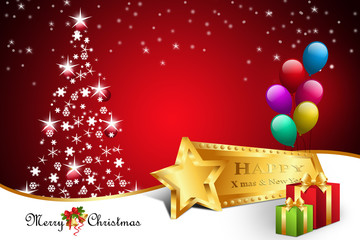 Naklejka premium Christmas gift box with balloons