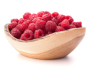 raspberries in wooden bowl