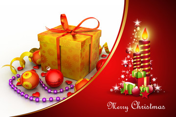 Christmas  gift box with bubbles and candle
