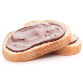 Bread with chocolate cream isolated on white background cutout
