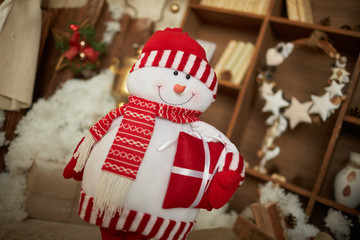 Christmas snowman in a beautiful room