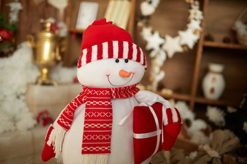 Christmas snowman in a beautiful room