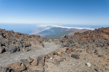 Roads and rocky lava of volcano Teide. Tenerife