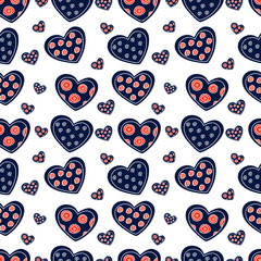 Seamless pattern of hearts on white background.