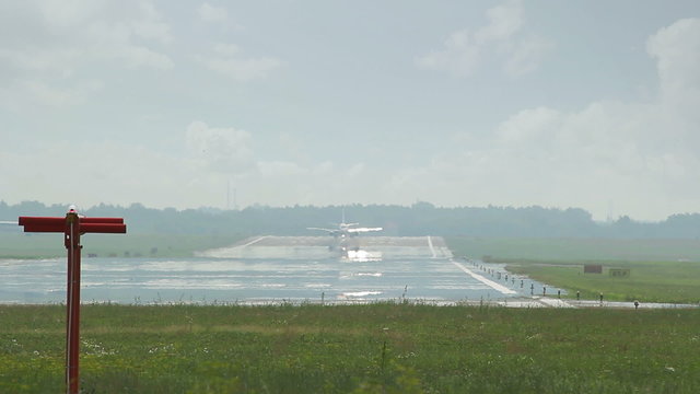 Large airliner waiting at end of runway